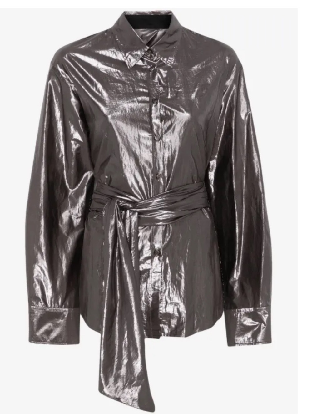 NWT Forte Forte Shiny Gunmetal Wrap Blouse with Wide Obi Belt